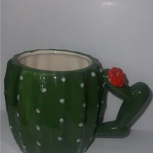 Green Cactus Mug with Red Flower